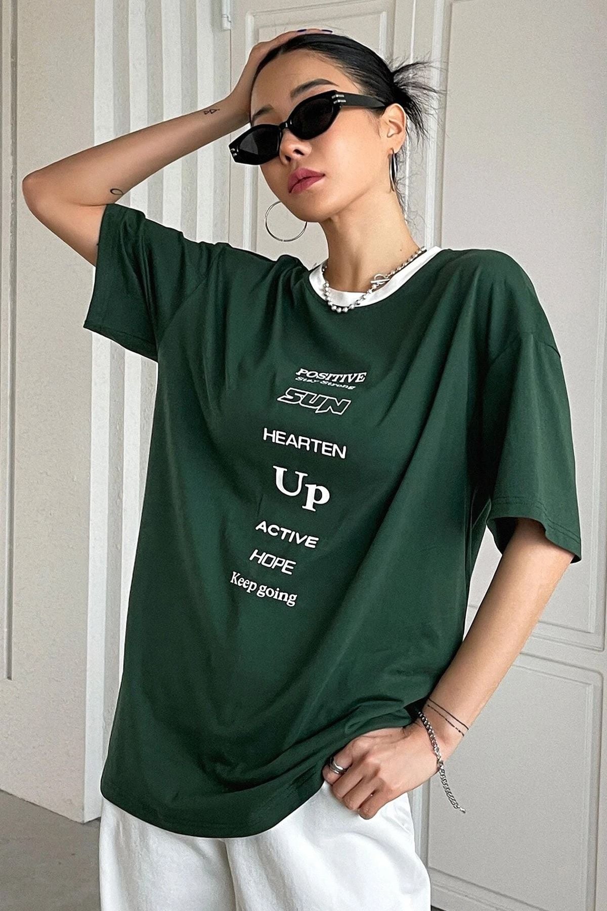 MODAGEN Kadın Bej The 1997 Baskılı Oversize T-shirt