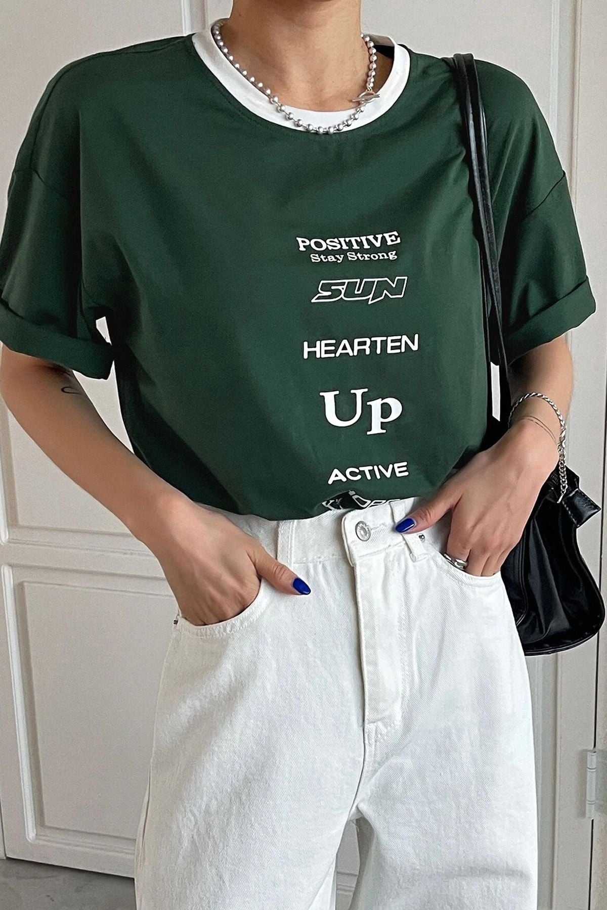 MODAGEN Kadın Bej The 1997 Baskılı Oversize T-shirt